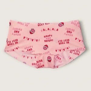 🤶🎄VS PINK L No-Show Shortie Pink with Happy Face Santa Christmas X-Mas Cute NWT